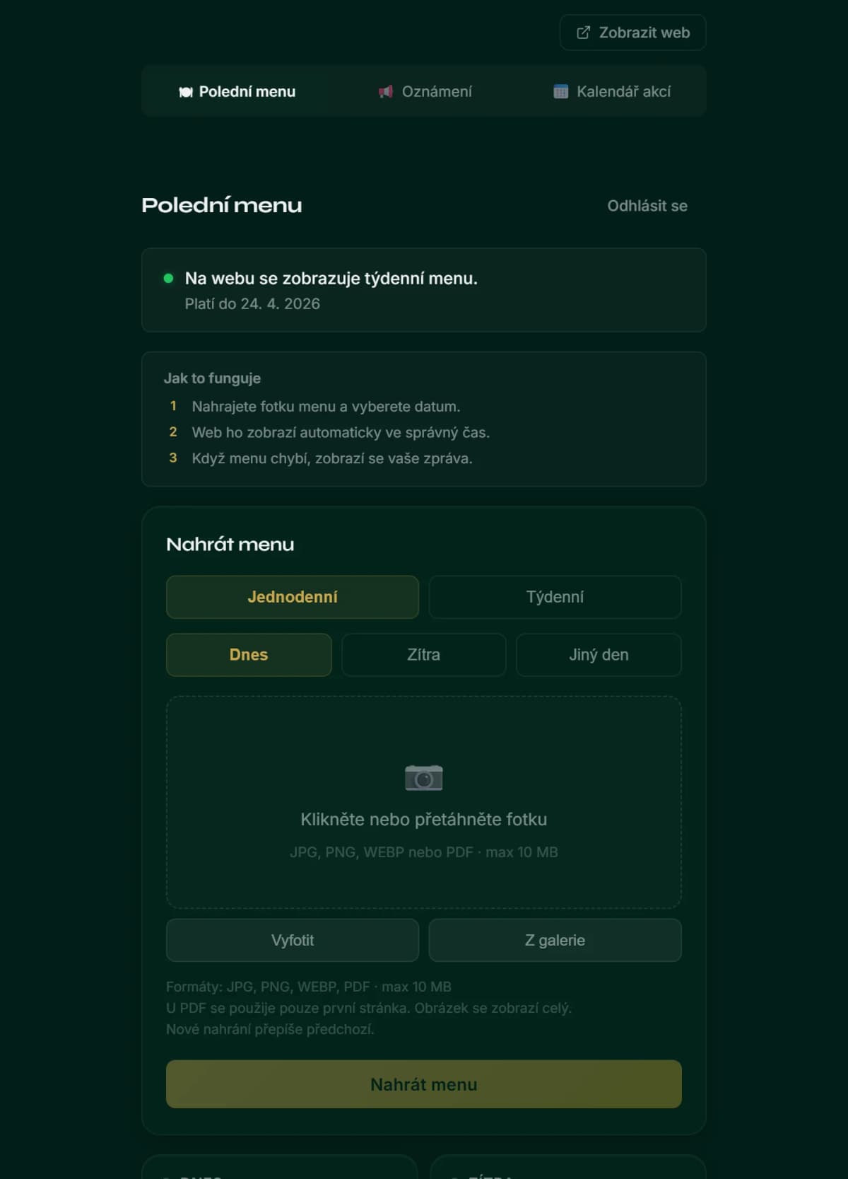 Administrace: Polední menu